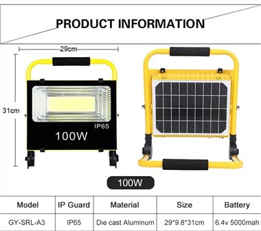 Holofote LED de emergência solar 100 W